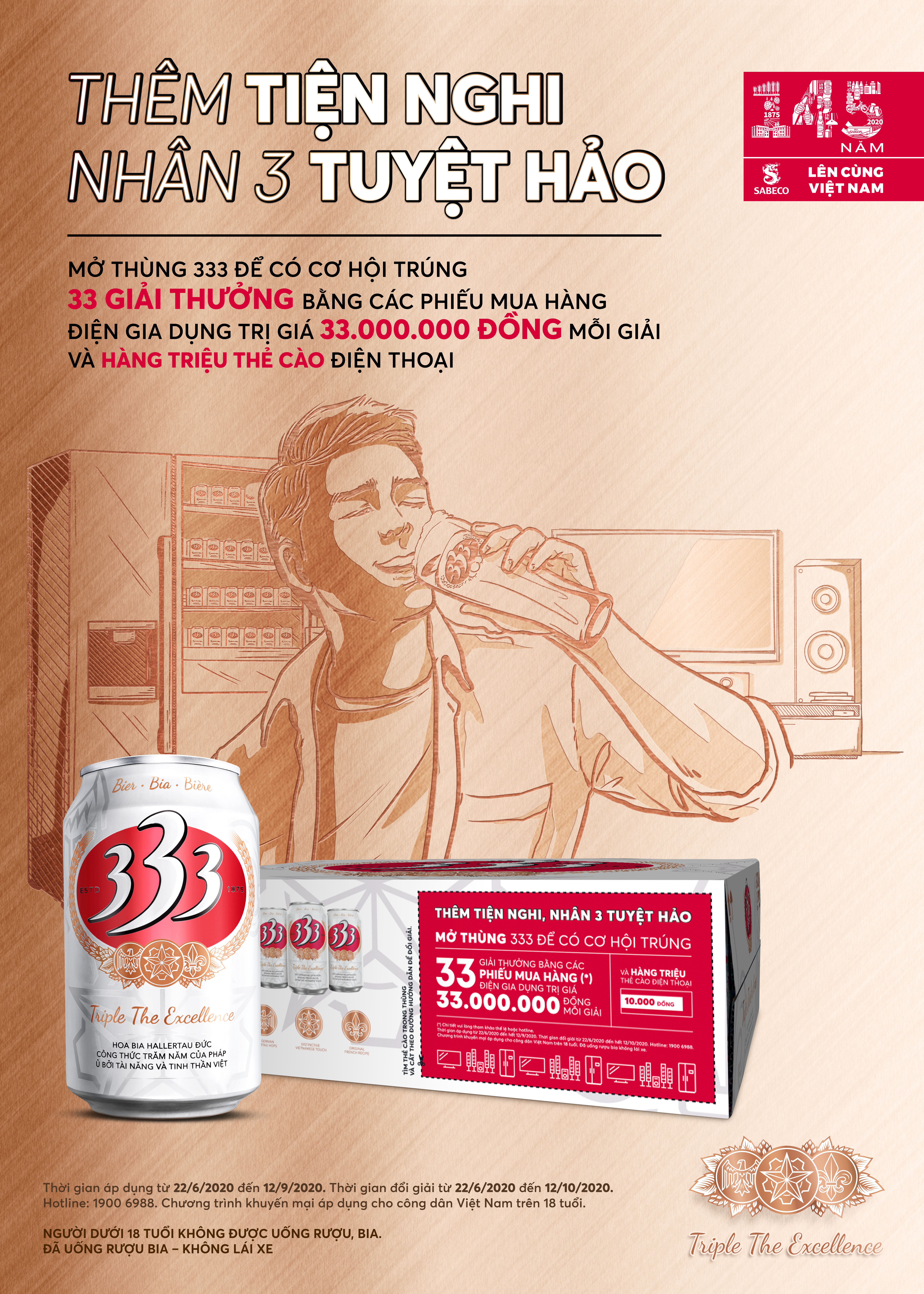 Khuyến mãi Bia 333 "Thêm tiện nghi, Nhân 3 tuyệt hảo