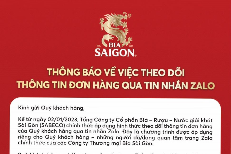 THÔNG BÁO VỀ VIỆC THEO DÕI THÔNG TIN ĐƠN HÀNG QUA TIN NHẮN ZALO